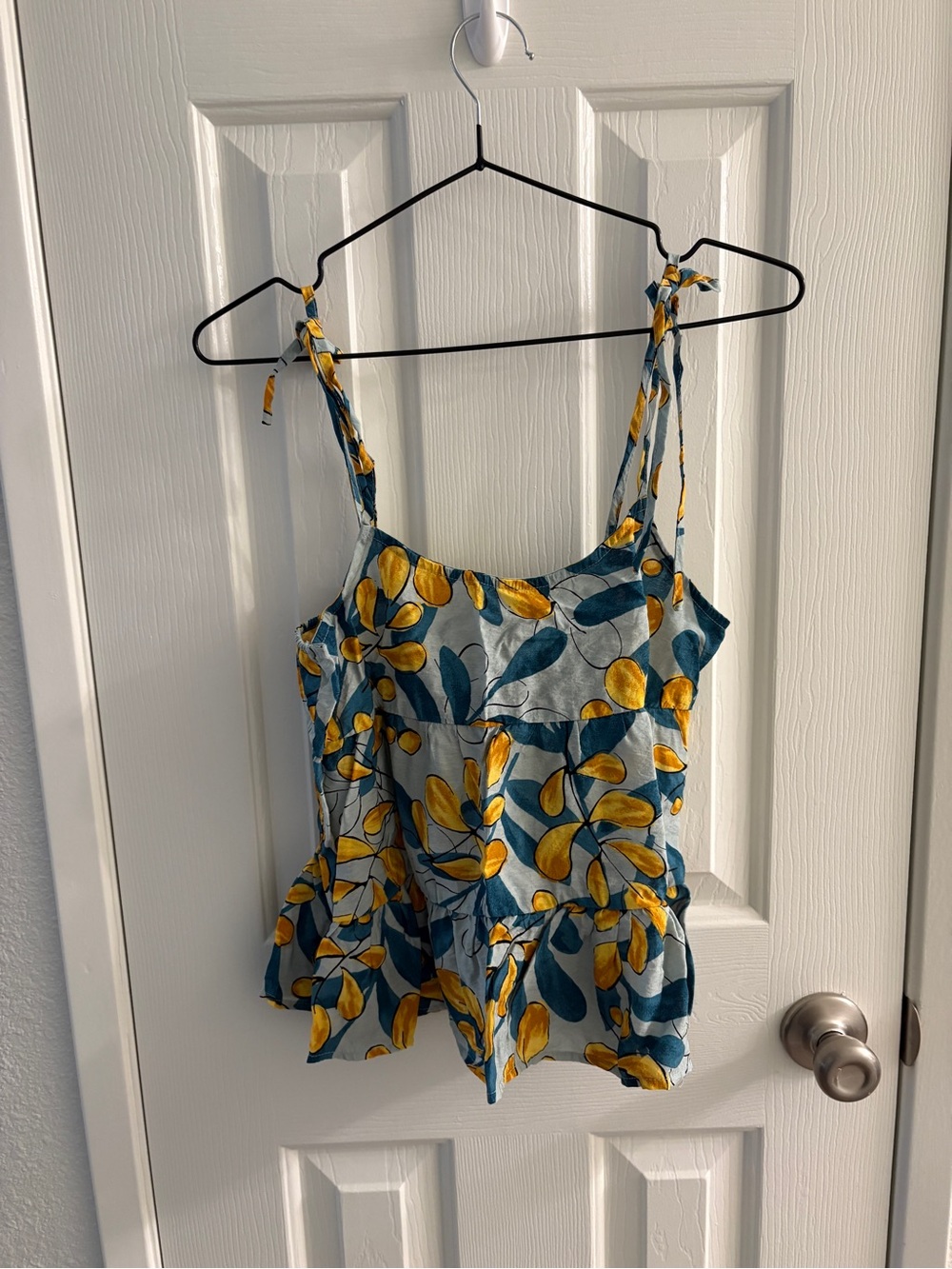 MINE Blue & Yellow Floral Tie-Strap Peplum Camisole